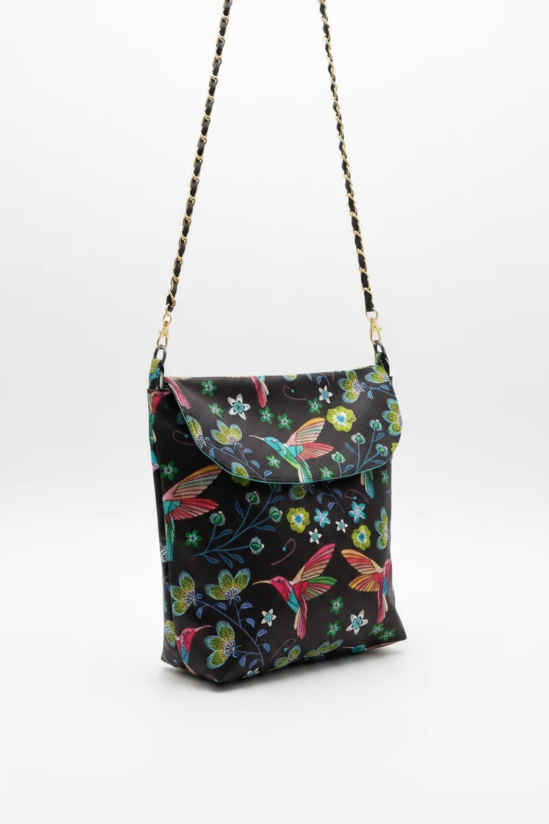 Sac à bandoulière Colibris – Simili cuir & chaîne dorée