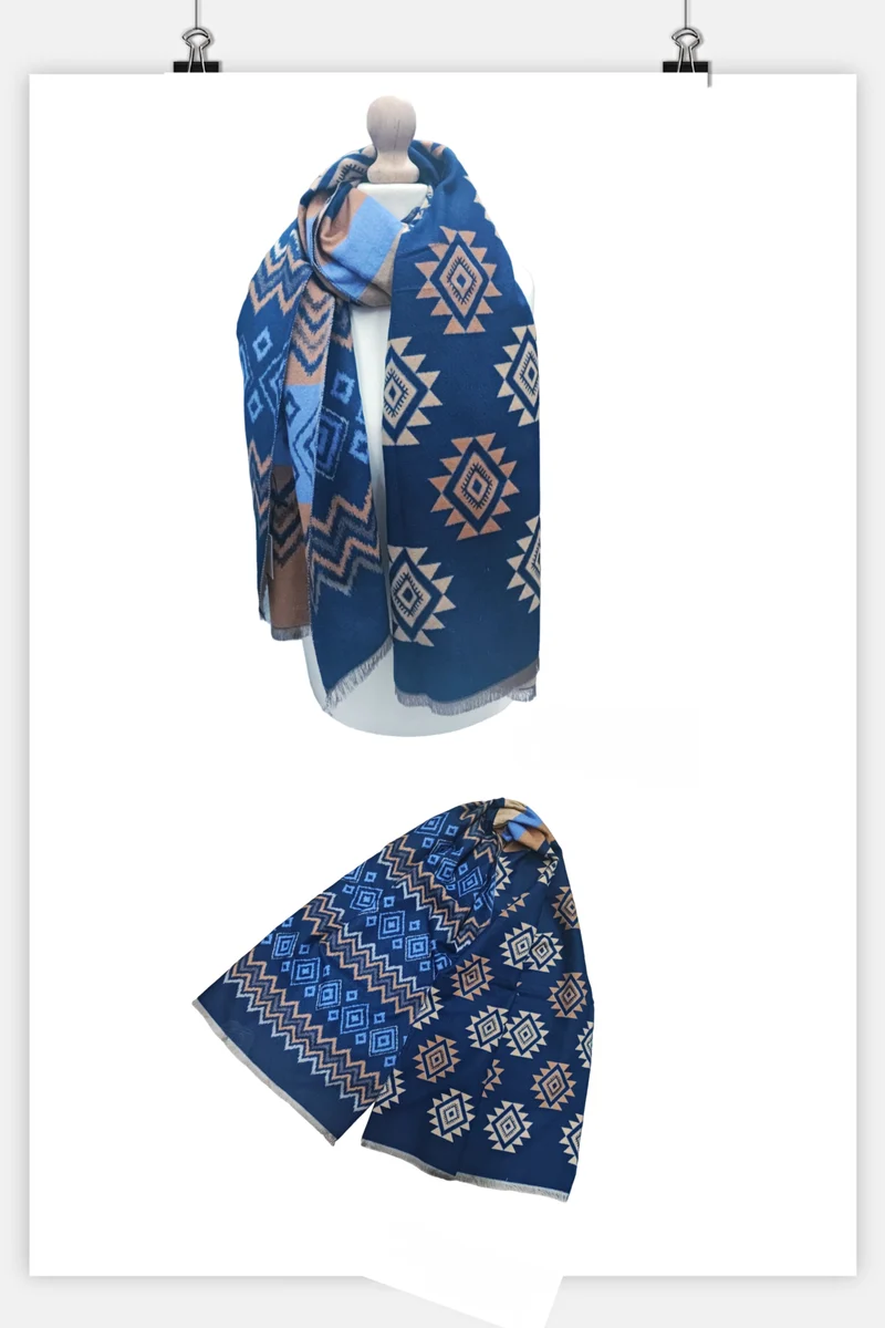 Grand châle ethnique à motifs géométriques (x12)