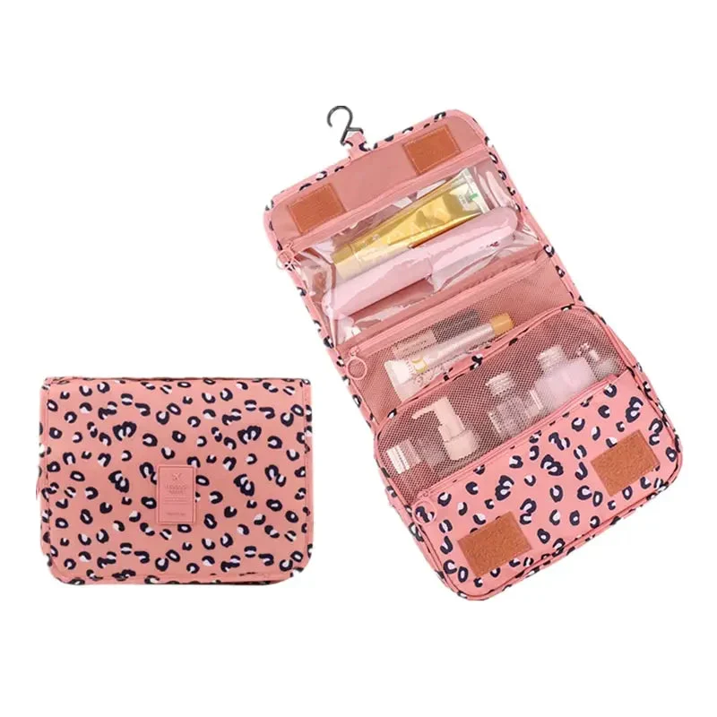 Trousse de Toilette Léopard Rose | Tissu Lavable Suspendu