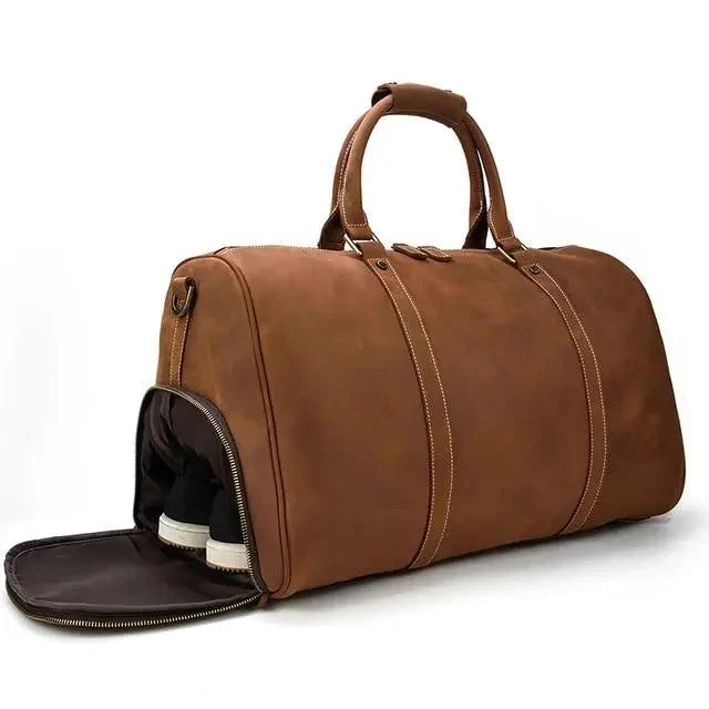 Sac de Voyage Cuir Vieilli | Emplacement Chaussures Extérieur