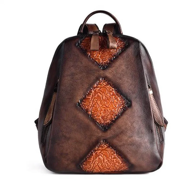Handmade Retro Embossed Floral Women Backpack