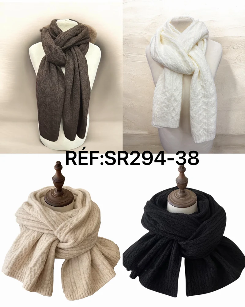 Écharpe tricotée torsadée hiver(x8)