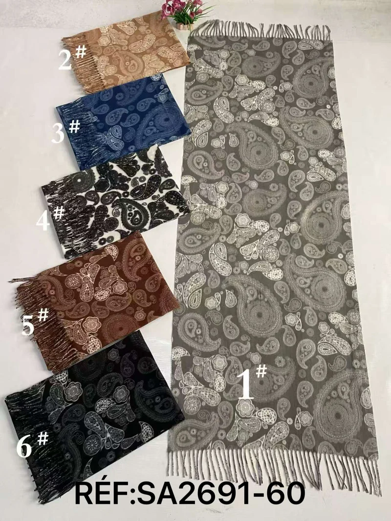 Écharpe longue paisley à franges pour femme (x12)#60