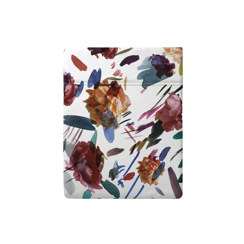 Drap plat satin de coton - Arty flowers Blanc