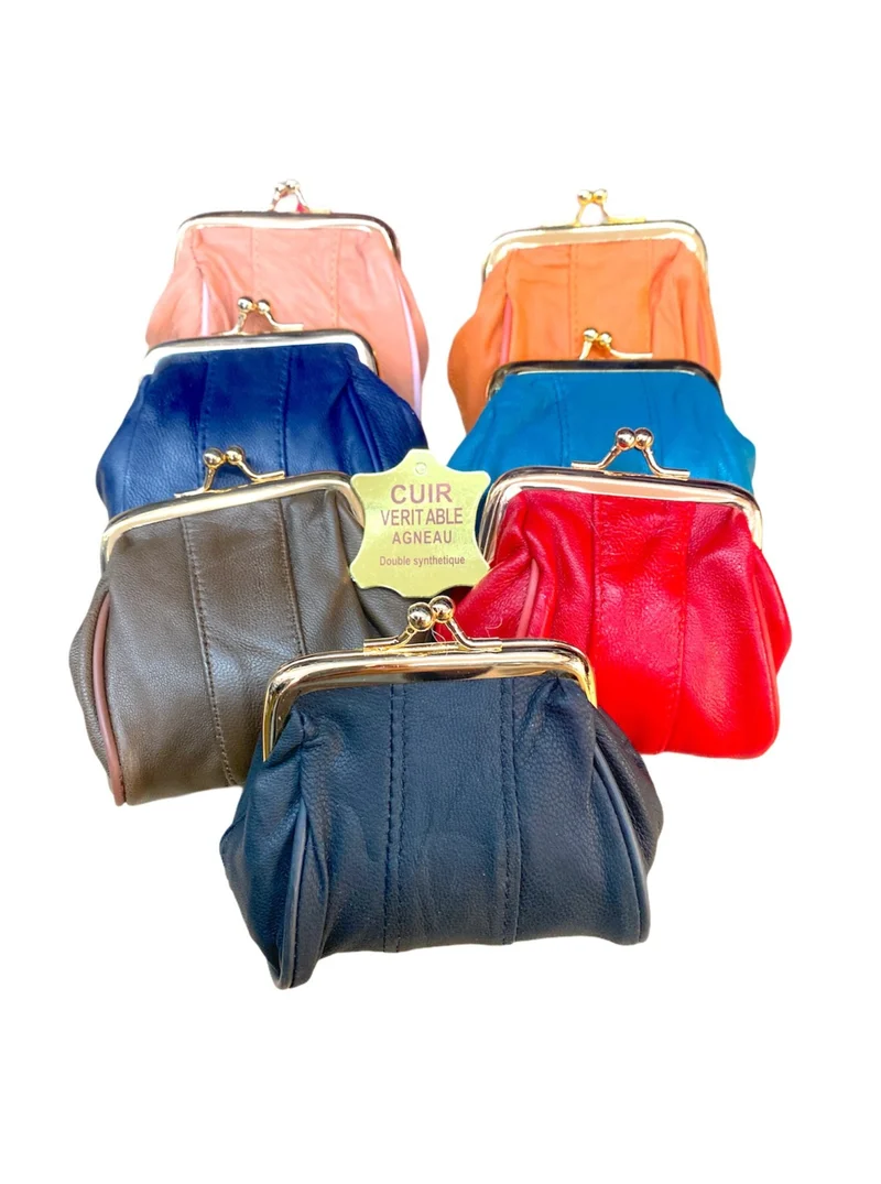 Porte-monnaie bourse 100% Cuir agneau (x12)