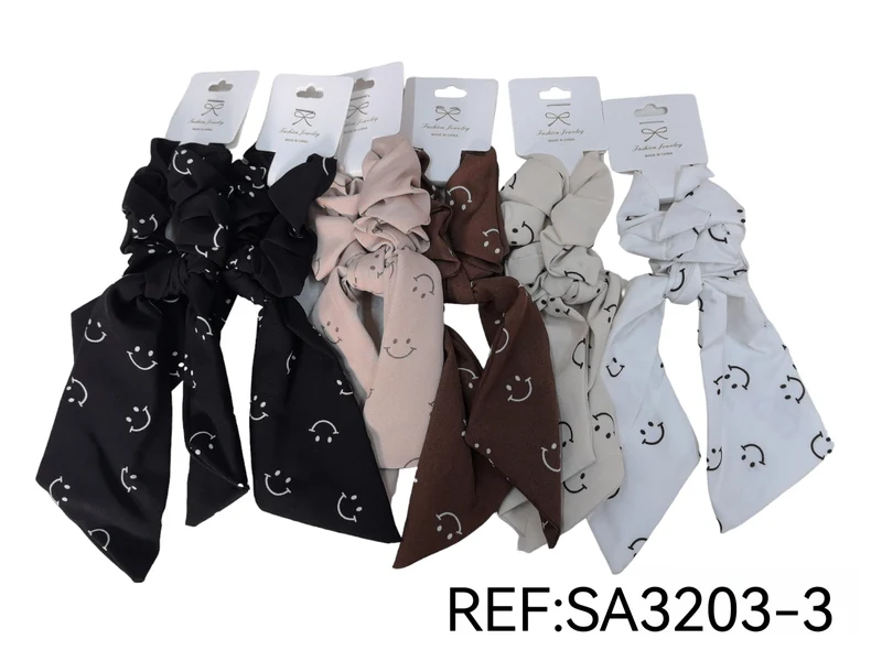 Chouchou ruban motif Smiley (x12)
