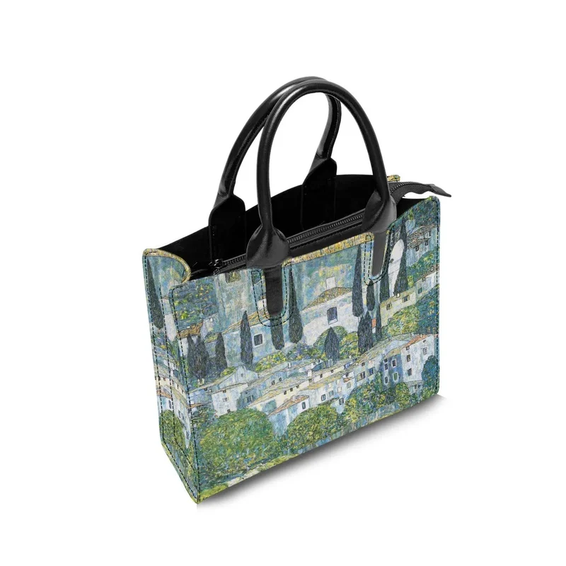 Gustav Klimt's Kirche in Cassone Painting Fashion Handbag