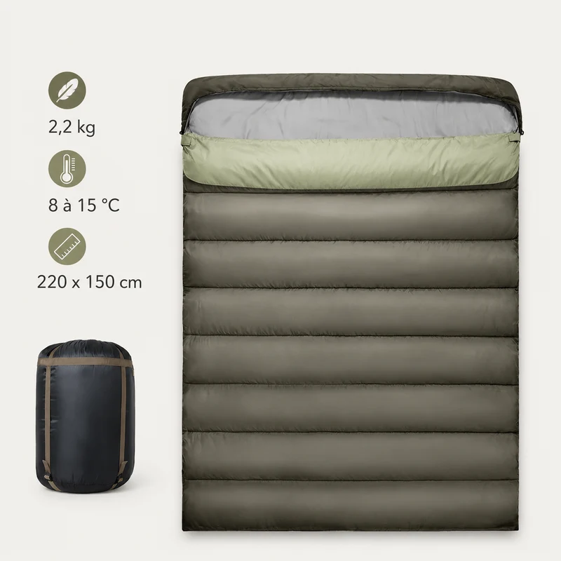 Sac de couchage camping 2 personnes chaud