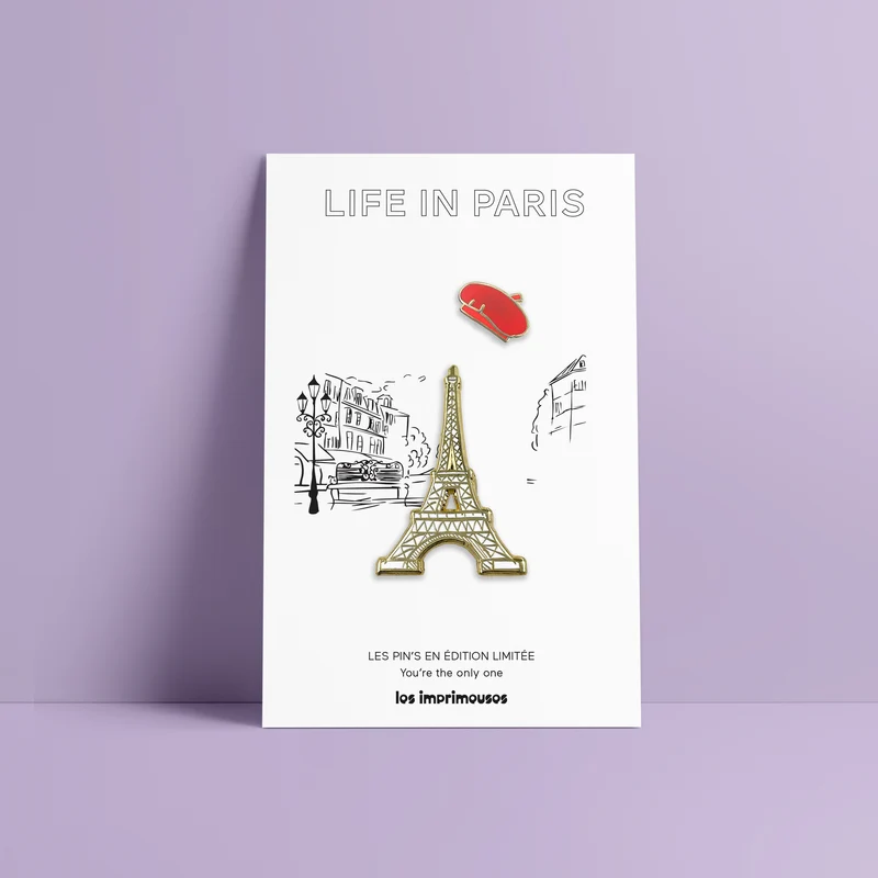 Pin's Life in Paris - Tour Eiffel et Béret rouge