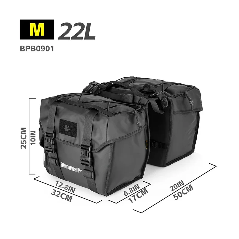 Double sacoches de porte-bagage 100% imperméable avec plaque de support intérieure "Rhinowalk - BPB0900 series"