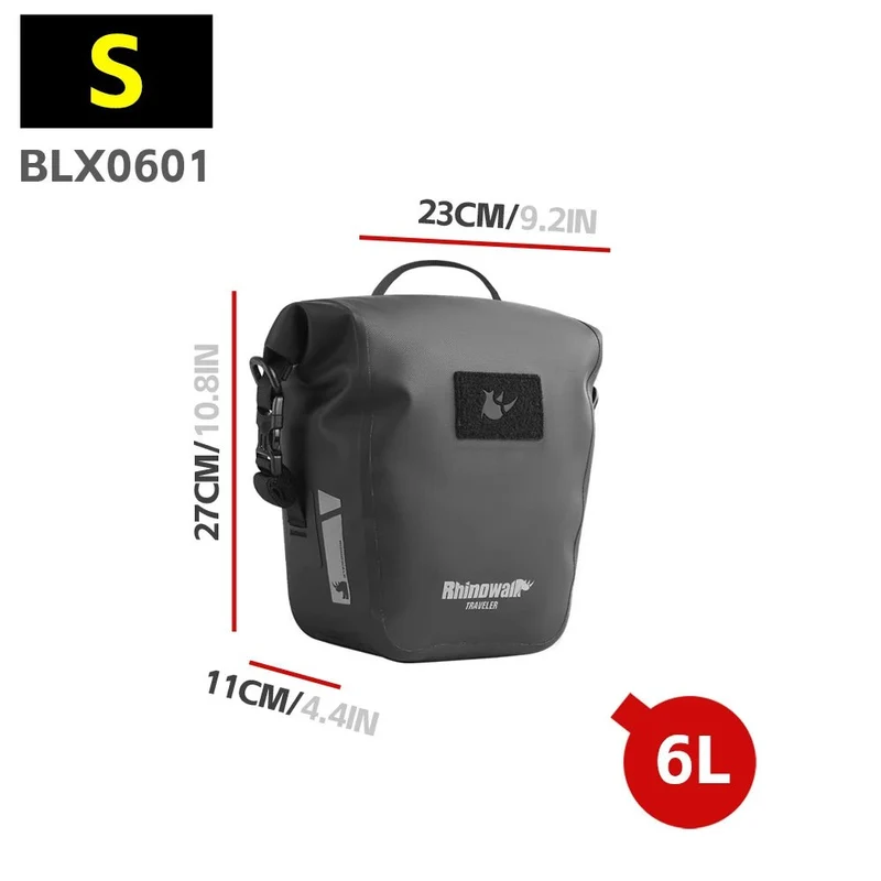 Sacoche de vélo de 6L à 25L sur porte-bagage 100% imperméable "Rhinowalk - Traveler series"