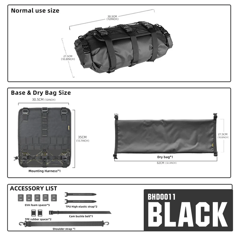 Sacoche de guidon de vélo étanche 8-13 L pour VTT, route, gravel, bikepacking "Rhinowalk - Wilderness BHD0011"
