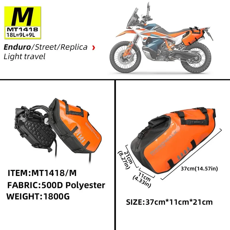 Sacoche latérale de selle pour moto, imperméable de 18L à 48L "Rhinowalk - MT14 series"