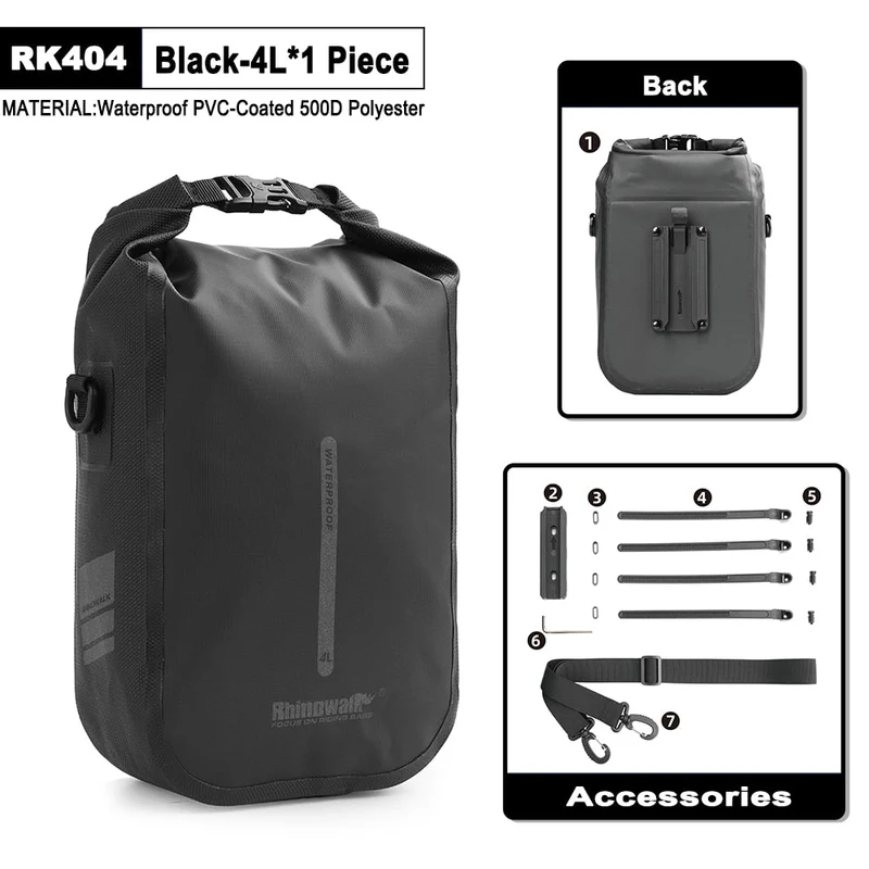 Sacoche de fourche 100% imperméable à dégagement rapide Quick Release 4L / 6L "Rhinowalk - RK404/406"