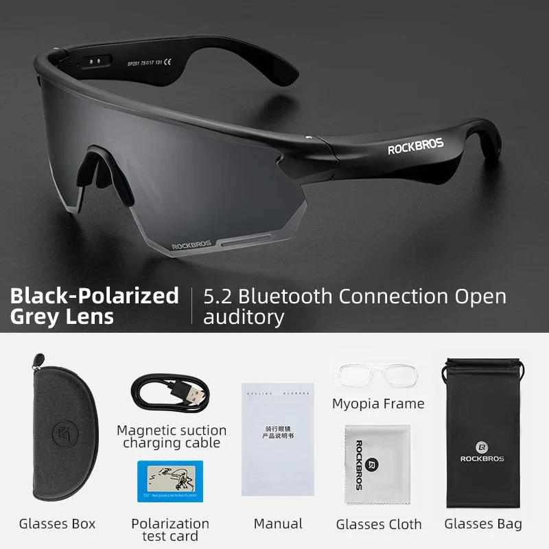 Lunettes connectée / audio Bluetooth V5.2 avec batterie rechargeable 120 mAh & technologie Vstimulations "ROCKBROS - SP2500 series"