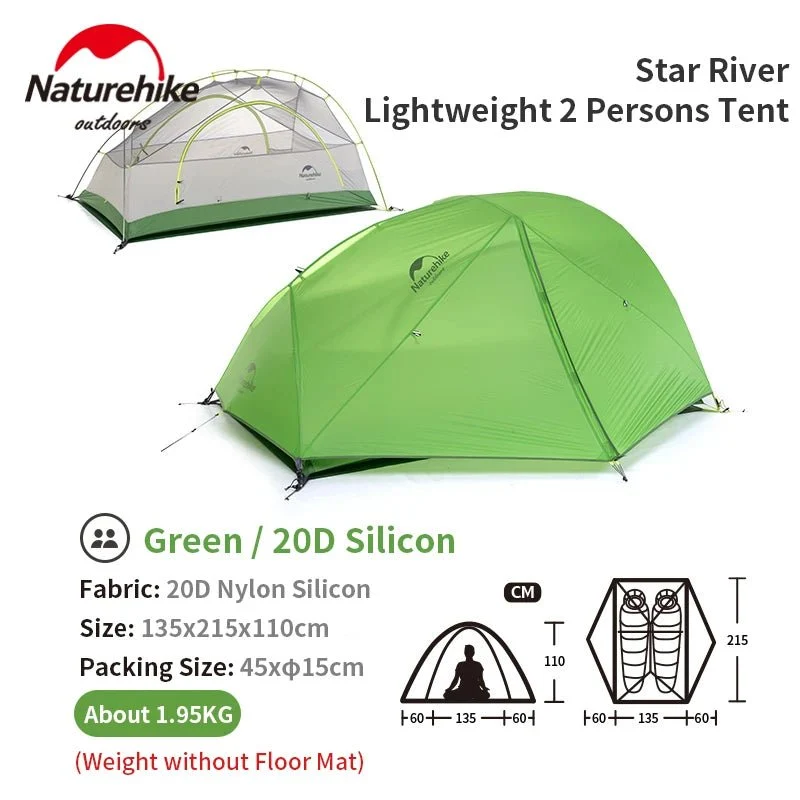 Tente de camping / bivouac en nylon siliconé 20D double-parois pour 2 personnes "Naturehike - Star River 2"