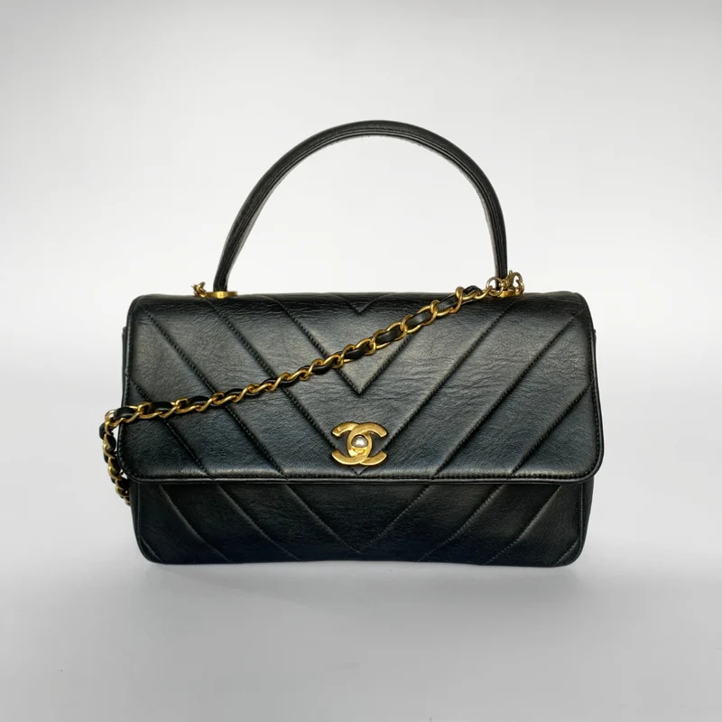 Chanel Sac à poignée supérieure Coco Chevron Cuir d'agneau