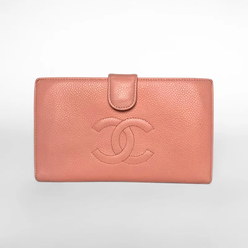 Chanel Portefeuille long français Caviar CC rose