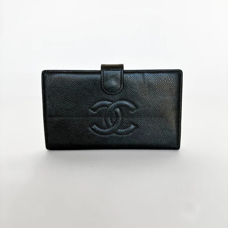 Chanel Portefeuille long CC French en cuir caviar noir