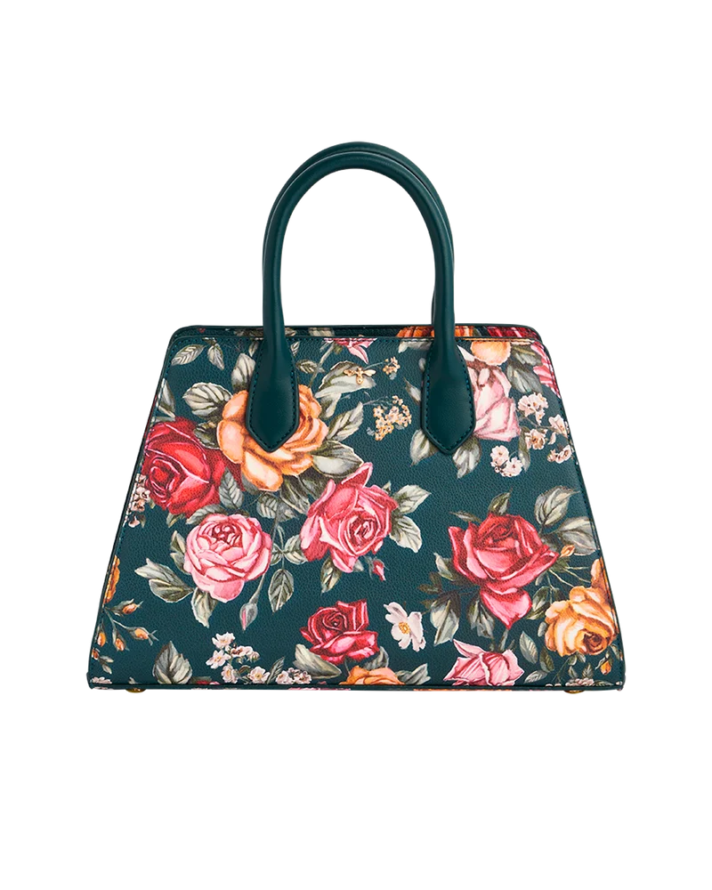 Teal Roses Structured Tote Medium