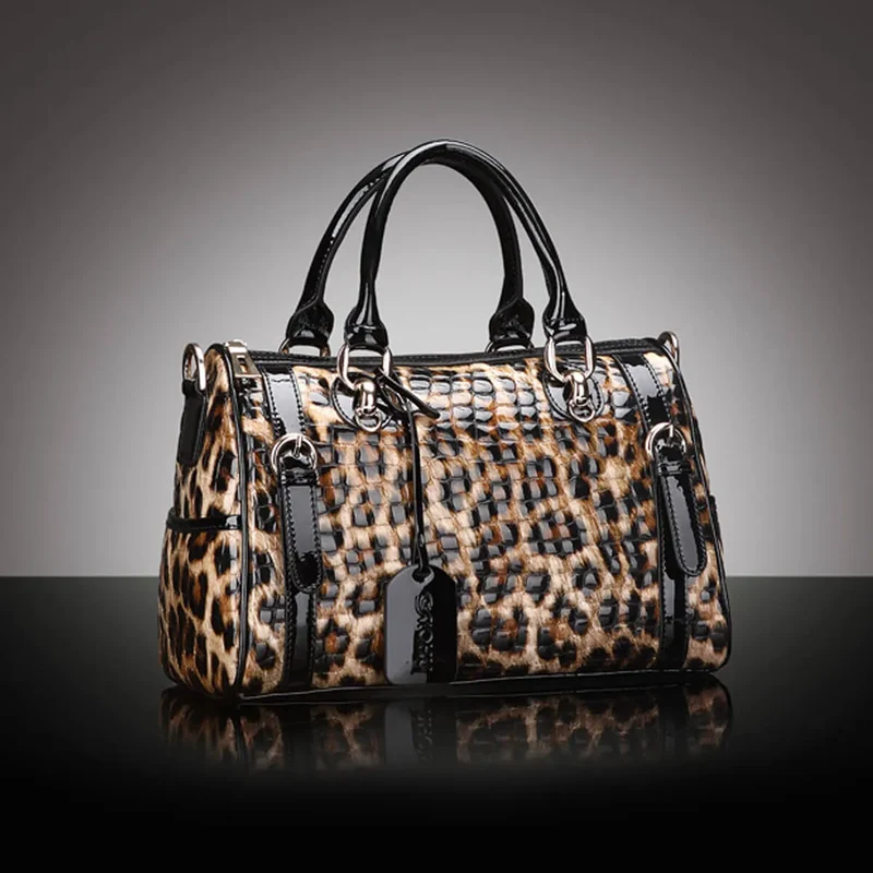 Leopard Print Women's Leather Luxury Shoulder Handbag