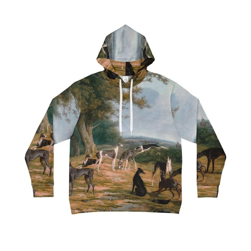 Nine Greyhounds in a Landscape Painting Hoodie