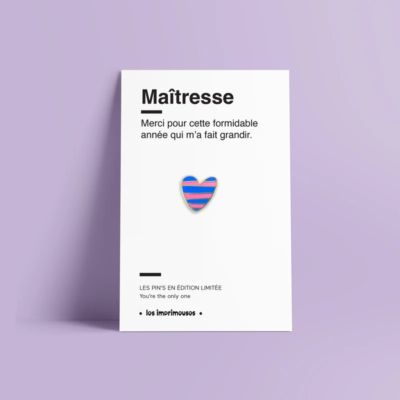 Pin's Cœur rayé - Maîtresse (fin d'année scolaire)