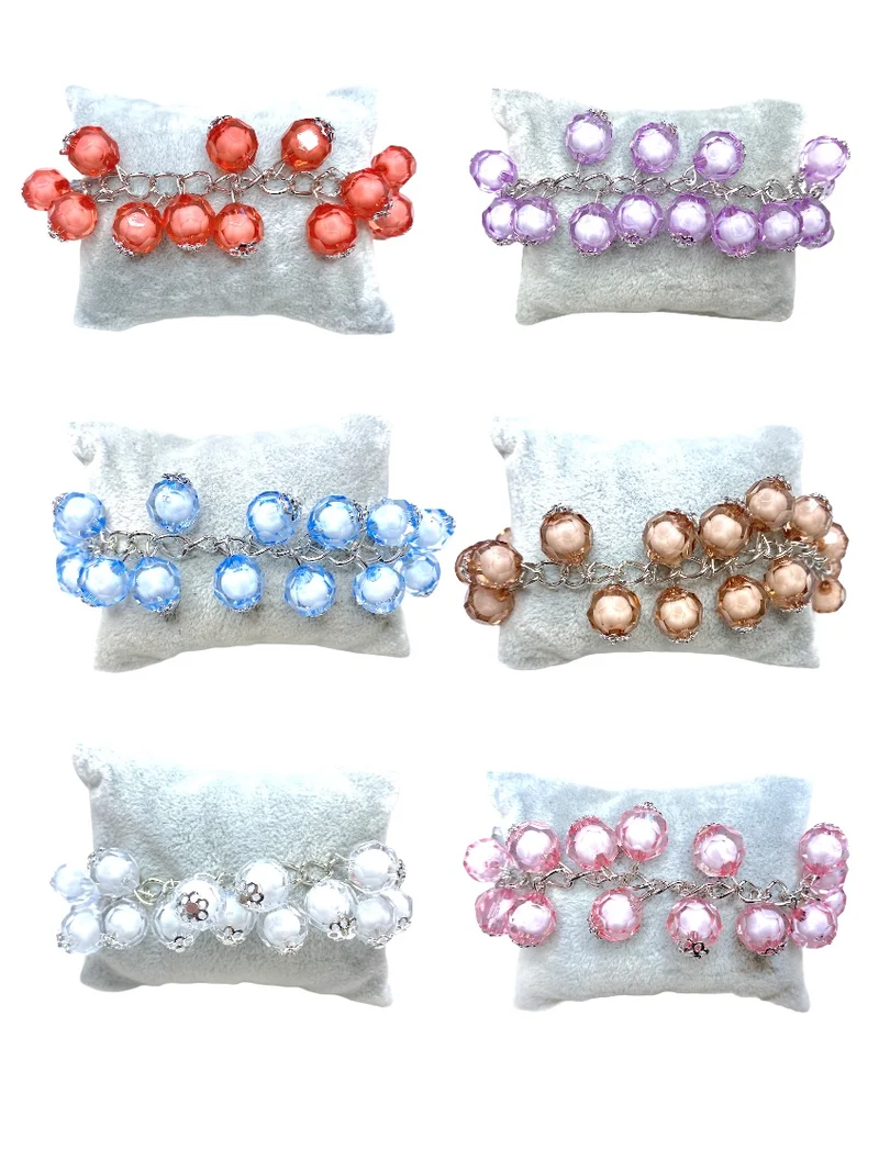 Bracelet fantaisie boules couleurs mélangées (x24)