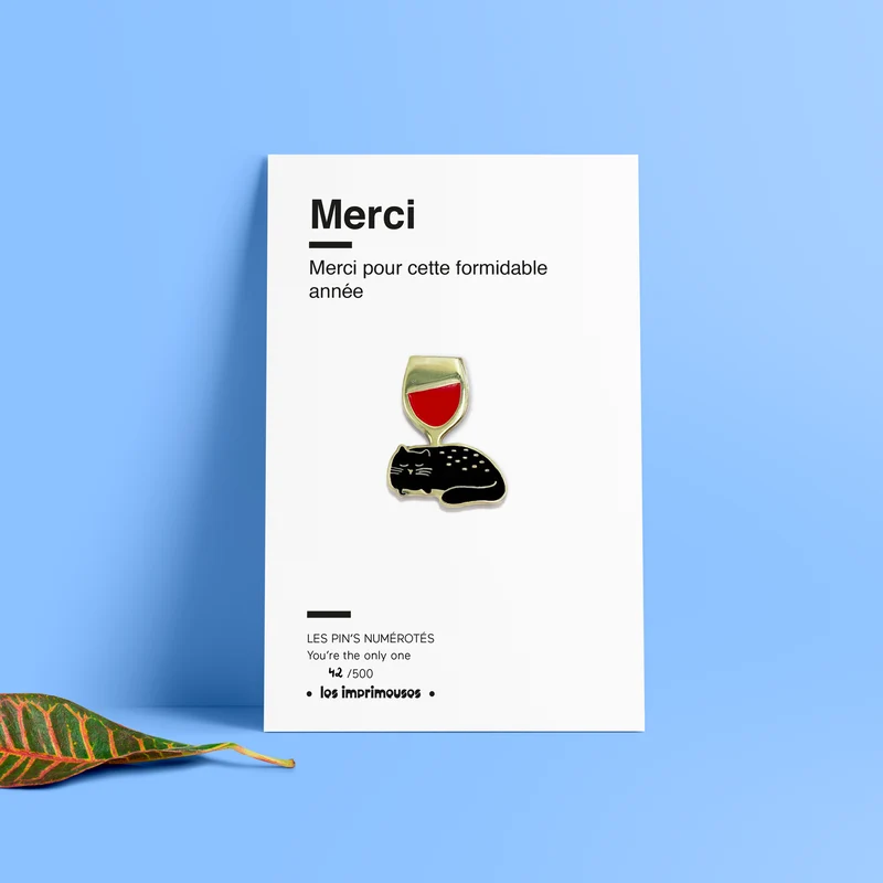 Pin's Merci - Chat et vin - Spécial fin d'année scolaire