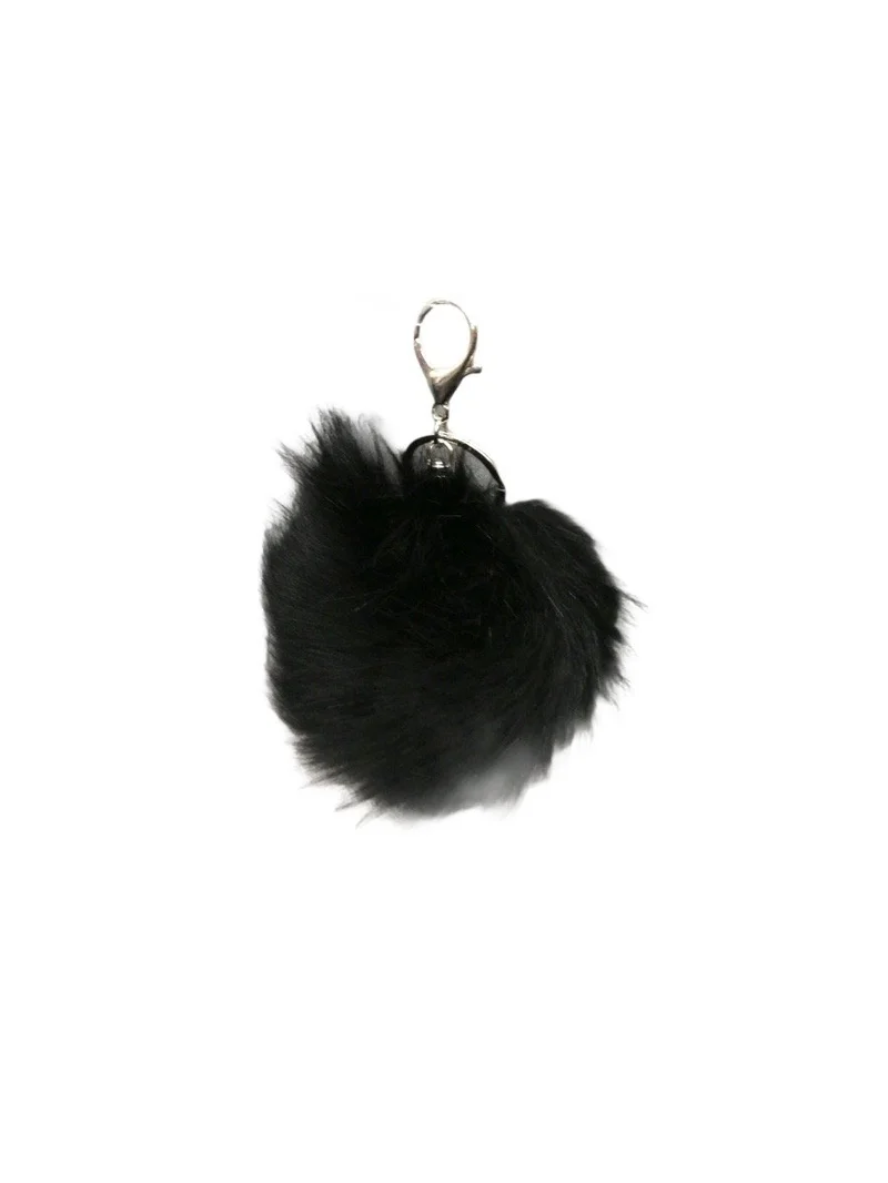 Porte-clé pompon fausse fourrure noir (x12)