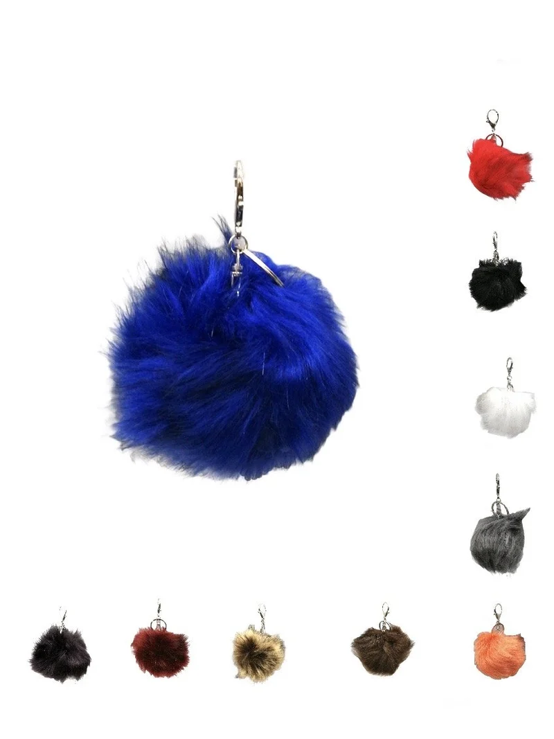 Porte-clé pompon fausse fourrure (x12)