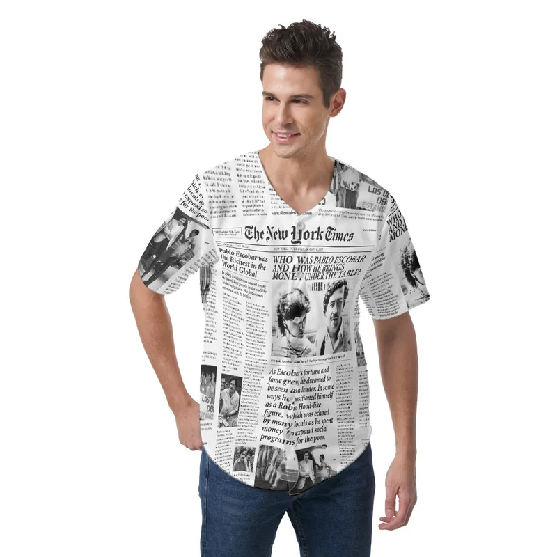 Pablo Escobar Newspaper Colombian Short Sleeve Baseball Jersey