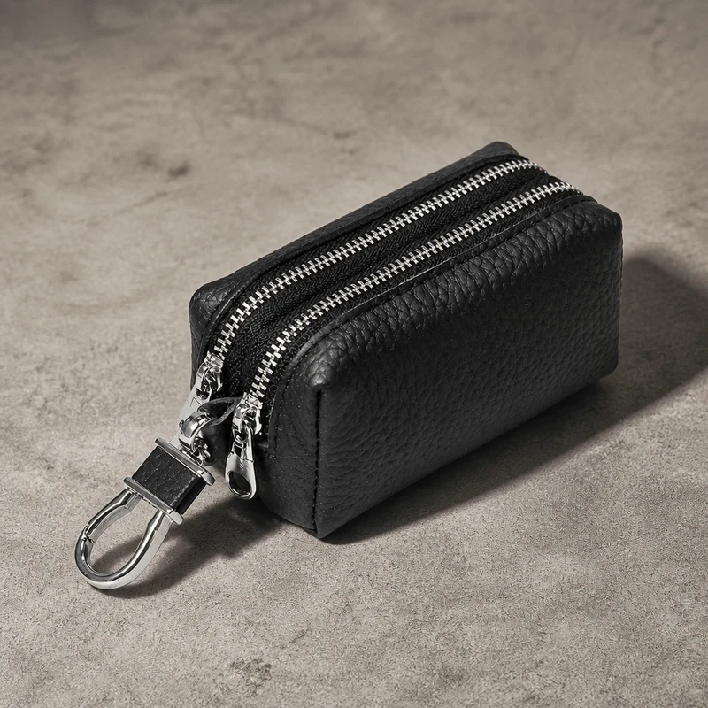 Porte-Monnaie Homme en Cuir Double Zip Compact