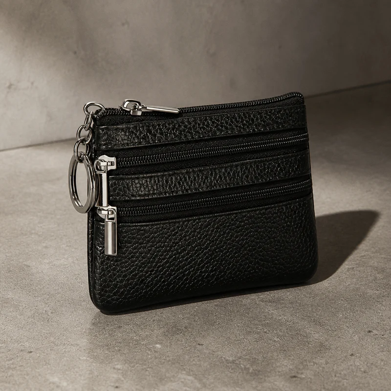 Porte-Monnaie Homme Cuir Zippé Compact Porte-Clés