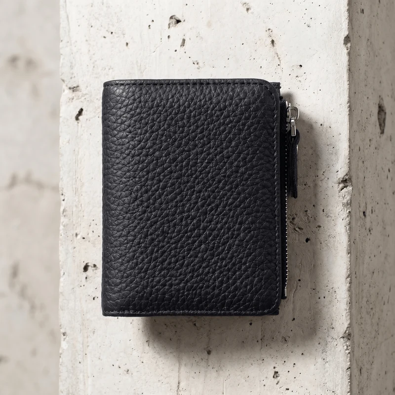 Portefeuille Cuir Homme Compact Zippé Porte-Monnaie RFID