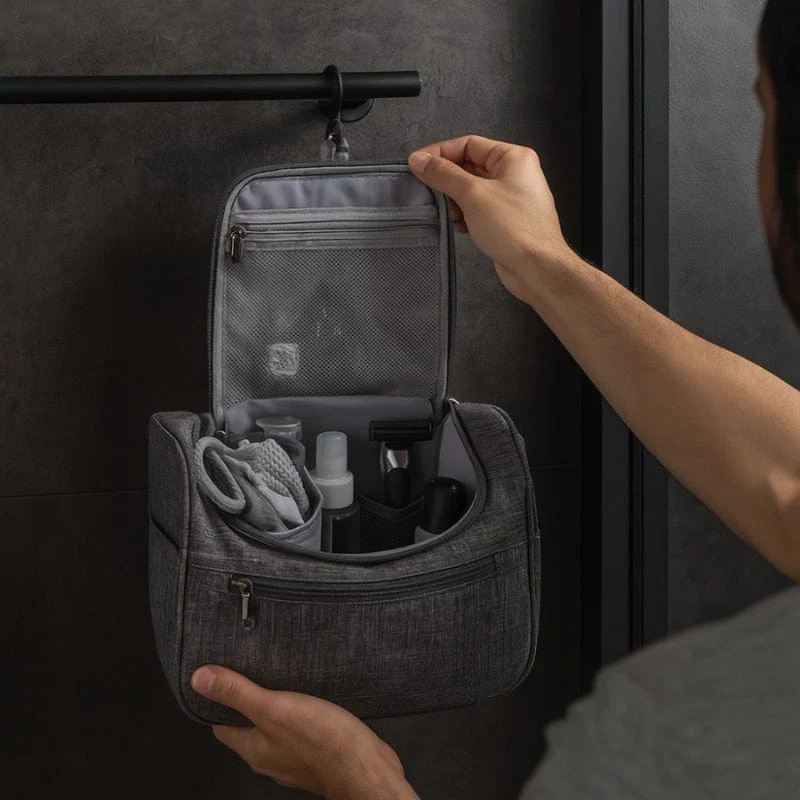 Trousse de toilette homme suspendue voyage – Compacte et organisée