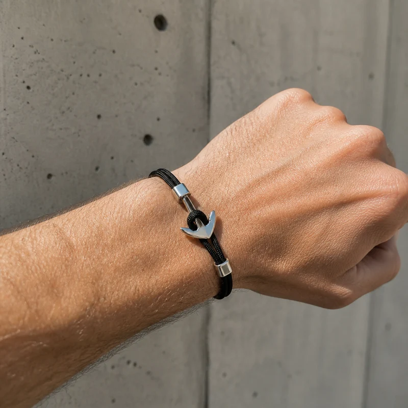 Bracelet Paracorde Homme à Fermoir Ancre Argenté