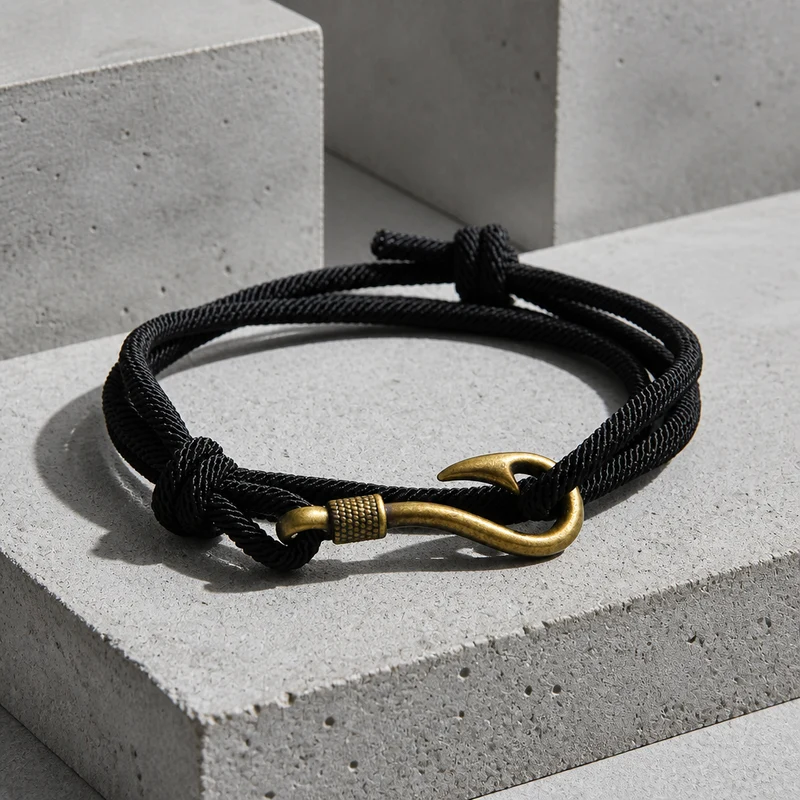 Bracelet Marin Homme, Corde et Fermoir Hameçon