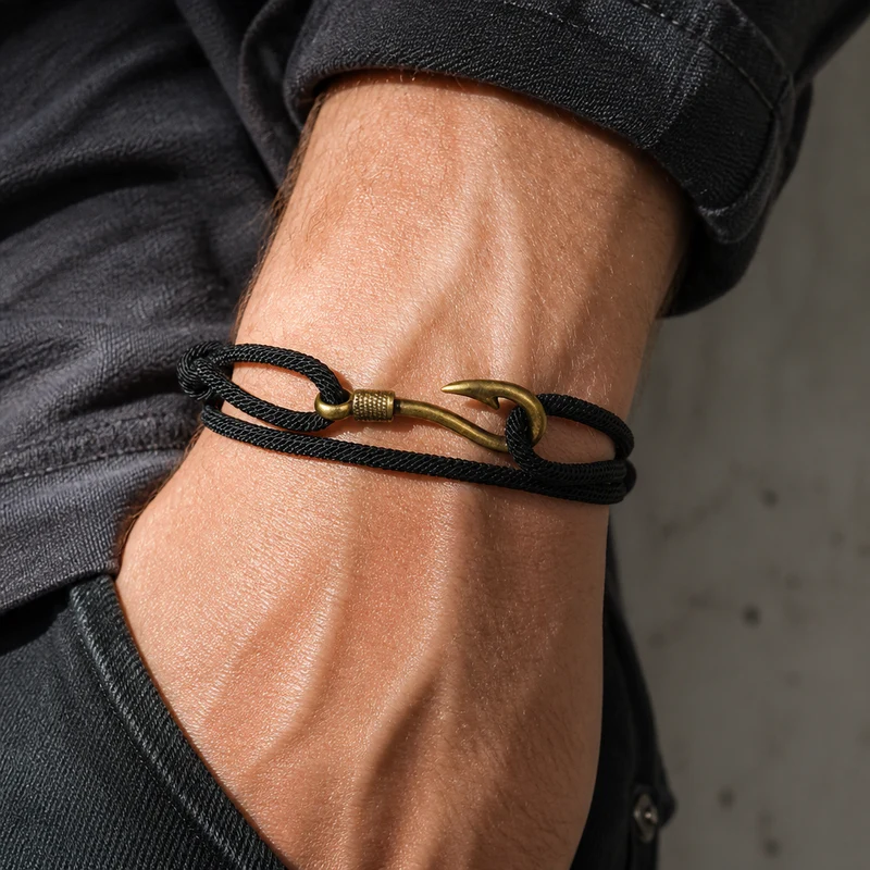 Bracelet Marin Homme, Corde et Fermoir Hameçon