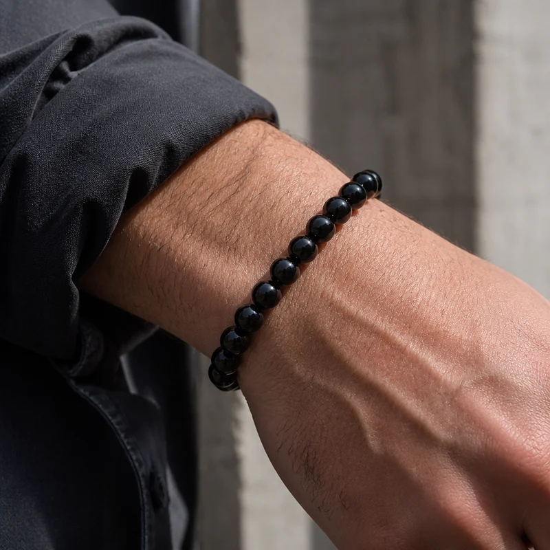 Bracelet Homme Obsidienne, Diamètre et Reflet au Choix