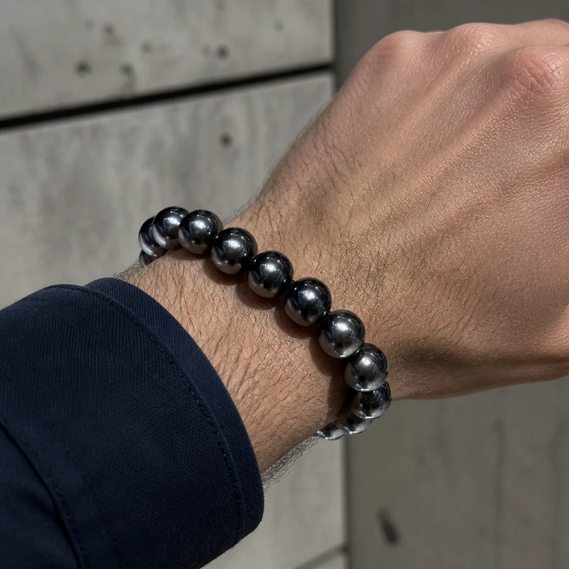 Bracelet Homme Perles Noires, Diamètre au Choix