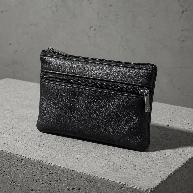 Porte Monnaie Minimaliste Homme Zippé Noir Souple