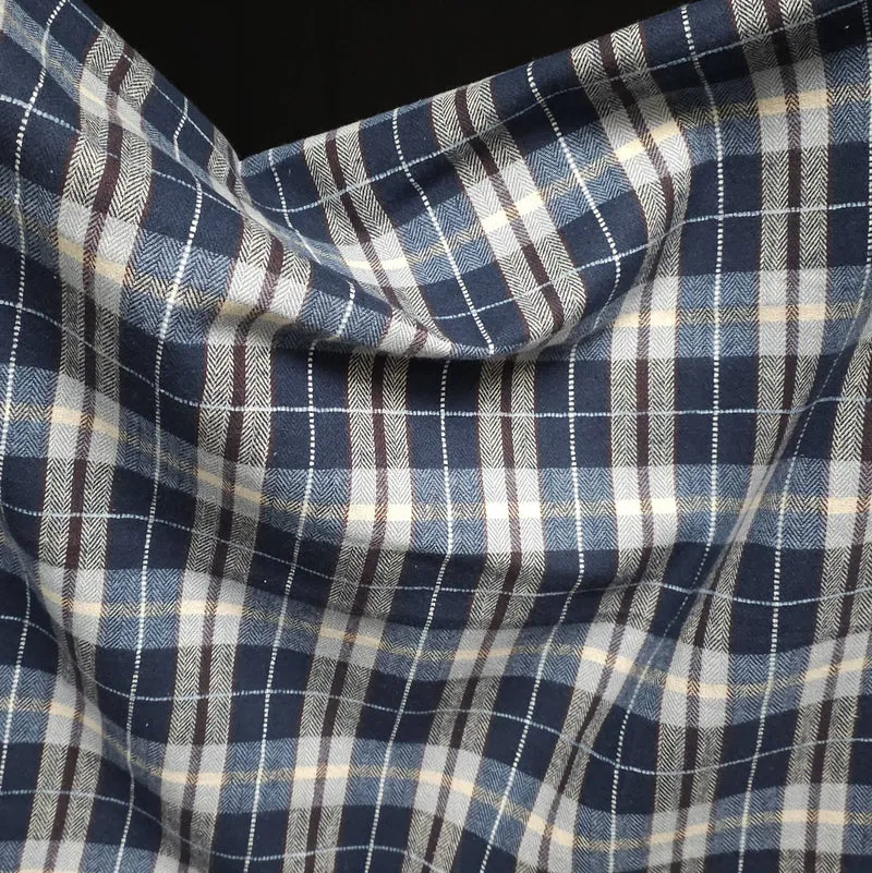 Flanelle de Coton | Qualité Supérieure | Carreaux | Tissé Teint | Bleu & Crème